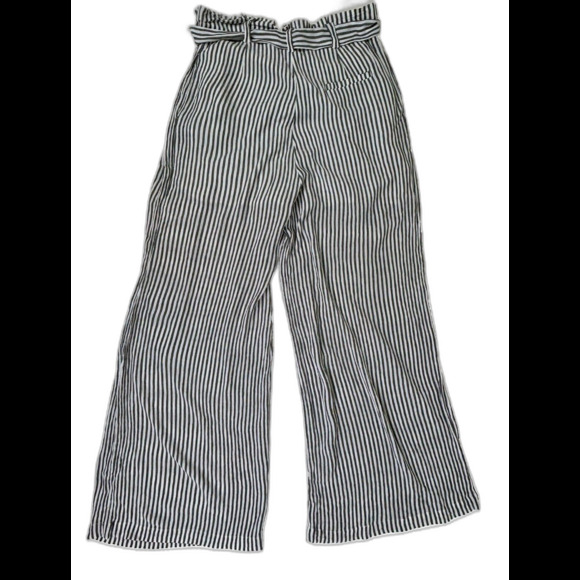 Elan Wide Leg Flowy Pinstripe Pants Wide Leg Paperbag High Tie Waist Grey Whit M - Picture 4 of 12